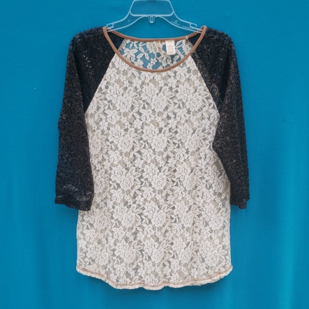 BKE See through black cream and gold top sz large